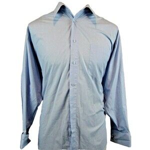 Mens DOMANI Platinum LS Blue Cotton Blend Fr Cuff Dress Shirt sz 17-32/33